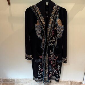 Johnny Was Black Cardigan with Colorful Embroidery